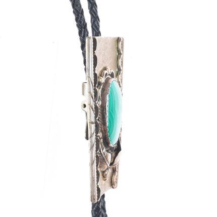 Big 1980's Vintage Navajo sterling silver malachite bolo tie