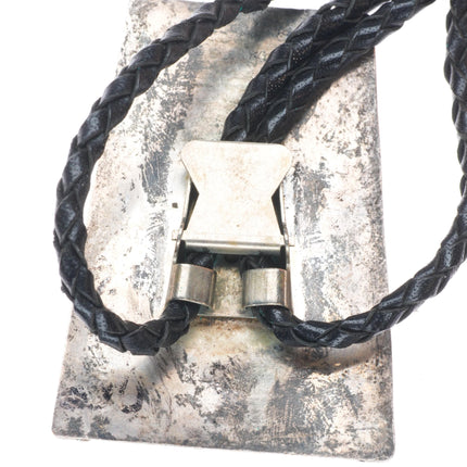 Big 1980's Vintage Navajo sterling silver malachite bolo tie