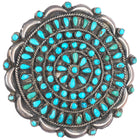 c1940's Big Zuni repousse sterling silver petit point turquoise pin/brooch