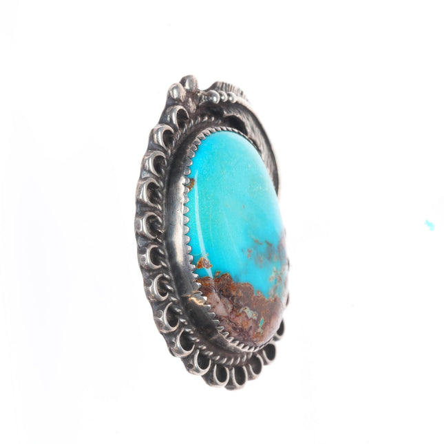 Vintage Navajo Bisbee turquoise quartz matrix picture sterling silver pin/brooch
