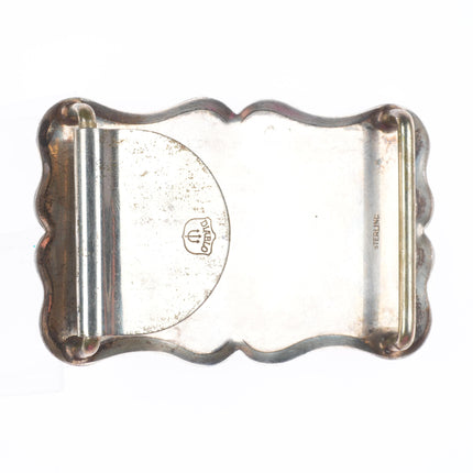 Vintage Diablo sterling silver hand engraved belt buckle with large turquoise