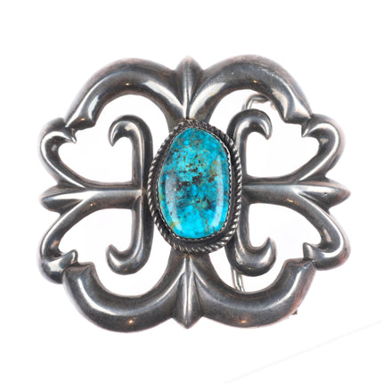 VJD Navajo cast sterling silver turquoise vintage belt buckle