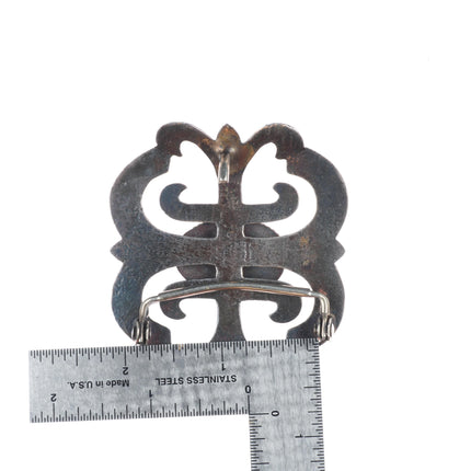 VJD Navajo cast sterling silver turquoise vintage belt buckle