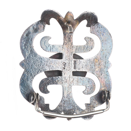 VJD Navajo cast sterling silver turquoise vintage belt buckle