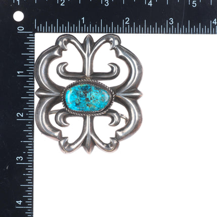 VJD Navajo cast sterling silver turquoise vintage belt buckle
