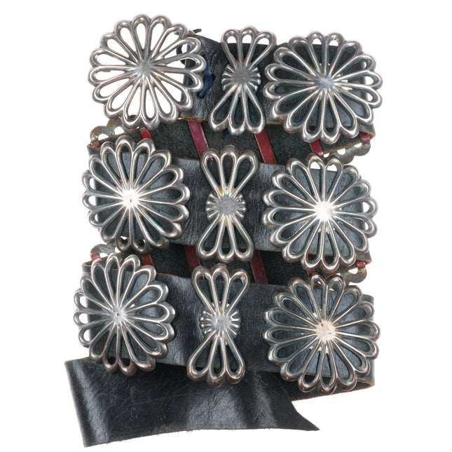 42" Heavy Vintage Navajo sandcast sterling silver butterfly concho belt