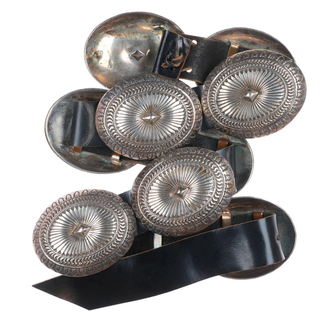 37" Heavy Vintage Navajo deep stamped sterling silver large concho belt