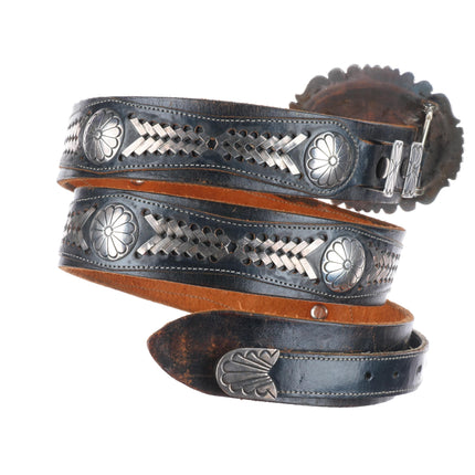 Thomas Singer Navajo sterling silver braided concho/ranger belt buckle set