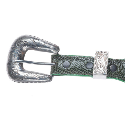 42" Vintage 1" sterling silver hand engraved ranger belt buckle set