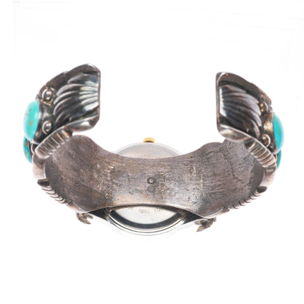 6.25" Vintage Navajo sterling silver turquoise row watch cuff bracelet