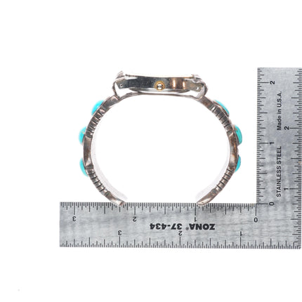 6.25" Vintage Navajo sterling silver turquoise row watch cuff bracelet
