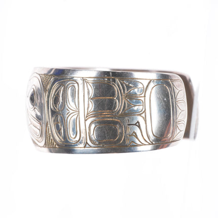 7" Doug Chilton Tlingit Northwest Coast carved sterling silver cuff bracelet