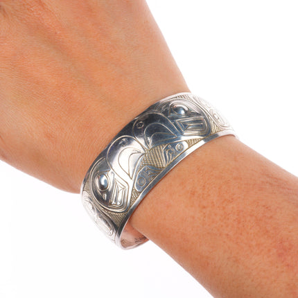 7" Doug Chilton Tlingit Northwest Coast carved sterling silver cuff bracelet