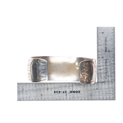 7" Doug Chilton Tlingit Northwest Coast carved sterling silver cuff bracelet