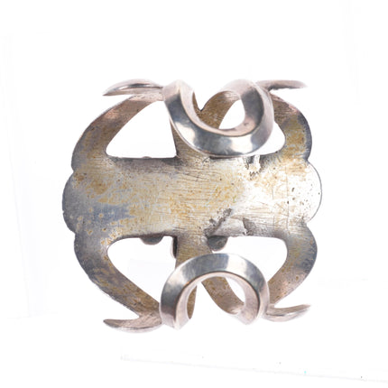 6.25" Vintage Zuni sterling silver branch coral turquoise cuff bracelet