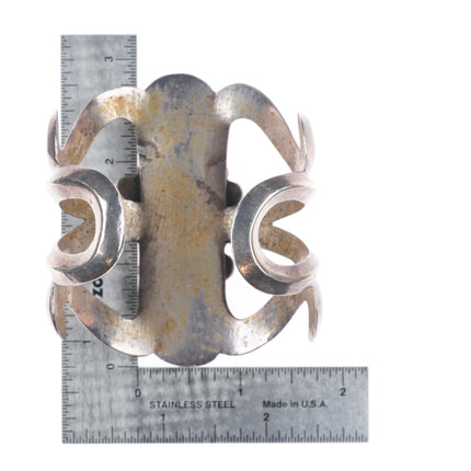 6.25" Vintage Zuni sterling silver branch coral turquoise cuff bracelet