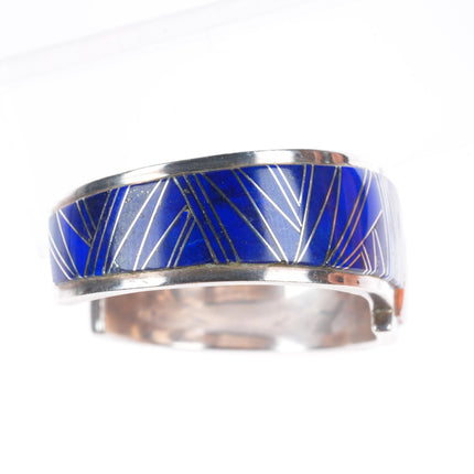 6" Bennie Bowekaty Zuni sterling silver coral/lapis channel inlay cuff bracelet