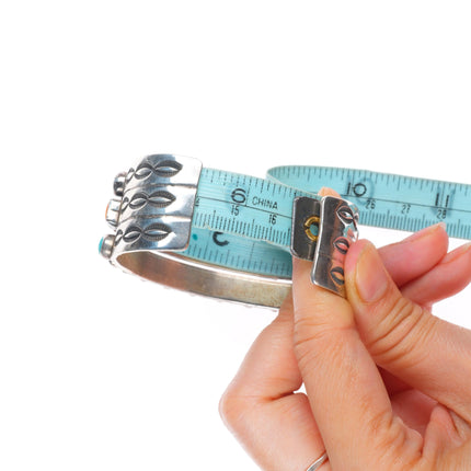 6.4" Alvin Lee Navajo sterling silver, turquoise, spiny oyster row cuff bracelet