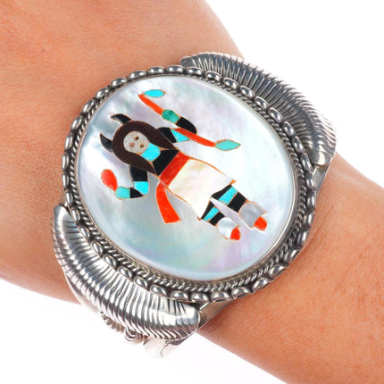 6.75" Lambert Homer Jr Zuni sterling silver fine intarsia inlay cuff bracelet