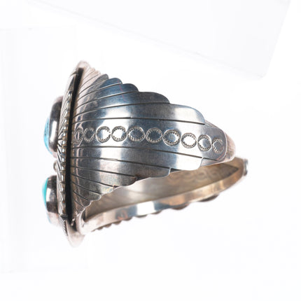 7" Vintage Navajo sterling silver 3 stone turquoise cuff bracelet