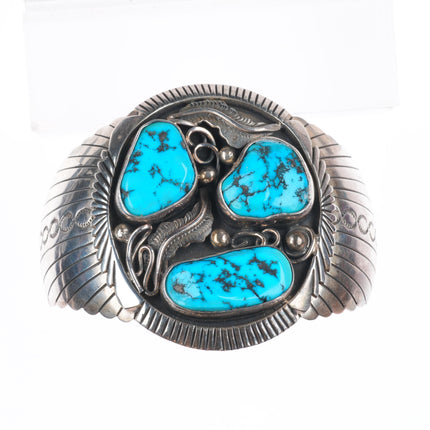 7" Vintage Navajo sterling silver 3 stone turquoise cuff bracelet