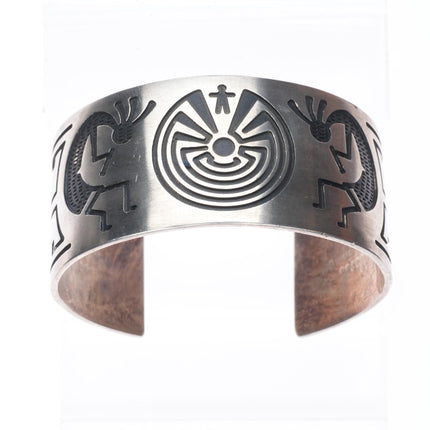 8" Vintage Navajo sterling silver Man in the Maze Kokopelli cuff bracelet