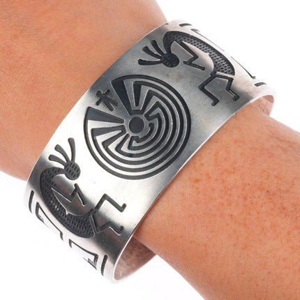 8" Vintage Navajo sterling silver Man in the Maze Kokopelli cuff bracelet
