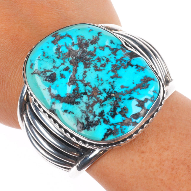 6.2" Heavy J Chavez Native American sterling silver turquoise cuff bracelet