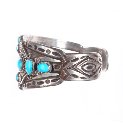 7.5" 1930's Navajo ingot/sterling silver intricate cluster cuff bracelet