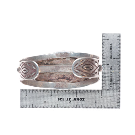 7.5" 1930's Navajo ingot/sterling silver intricate cluster cuff bracelet