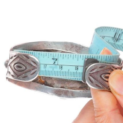 7.5" 1930's Navajo ingot/sterling silver intricate cluster cuff bracelet