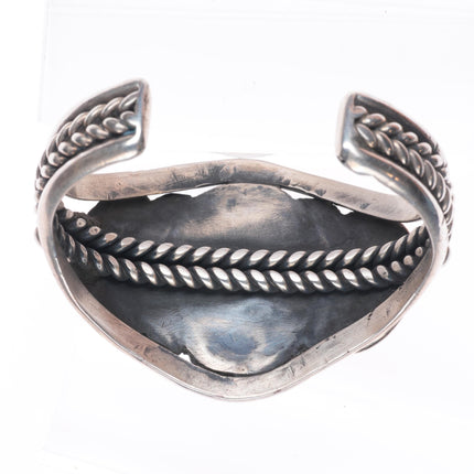 6.5" Vintage Navajo sterling silver twisted wire cuff bracelet w/large turquoise