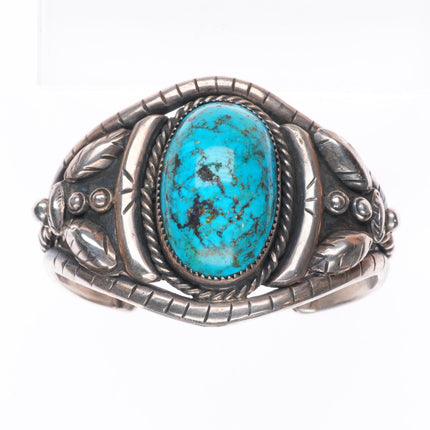 6.5" Vintage Navajo sterling silver twisted wire cuff bracelet w/large turquoise