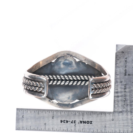 6.5" Vintage Navajo sterling silver twisted wire cuff bracelet w/large turquoise