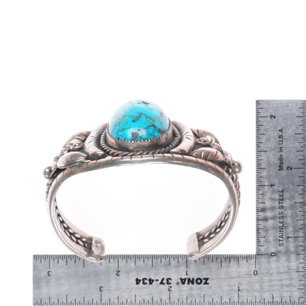 6.5" Vintage Navajo sterling silver twisted wire cuff bracelet w/large turquoise