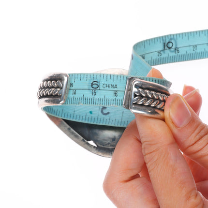 6.5" Vintage Navajo sterling silver twisted wire cuff bracelet w/large turquoise