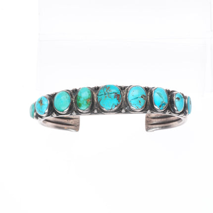 6.7" 1920's-1930's Vintage Navajo ingot silver turquoise row cuff bracelet