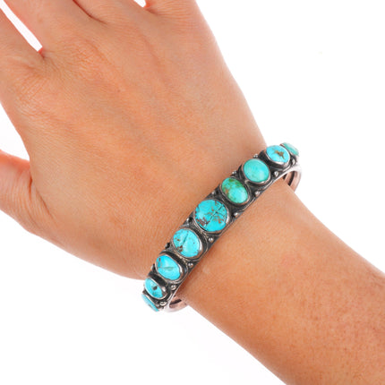 6.7" 1920's-1930's Vintage Navajo ingot silver turquoise row cuff bracelet