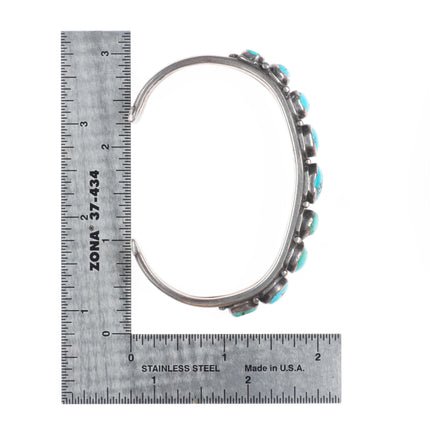 6.7" 1920's-1930's Vintage Navajo ingot silver turquoise row cuff bracelet