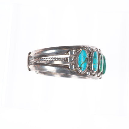 6.6" 1930's Navajo ingot silver turquoise row cuff bracelet twisted wire center