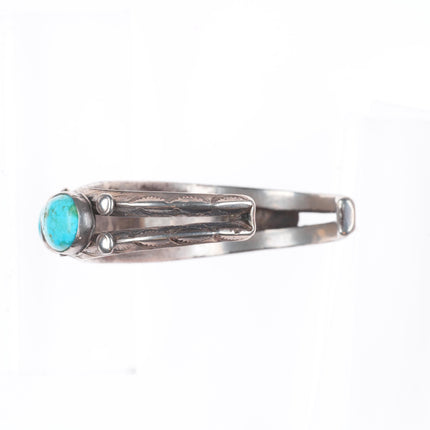 6.4" 1930's Vintage Ingot silver Navajo oblong turquoise row cuff bracelet