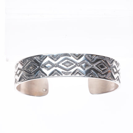 6.5" HRM vintage Navajo sterling silver deep stamped cuff bracelet