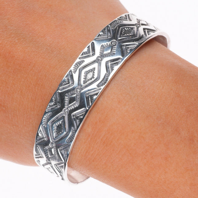 6.5" HRM vintage Navajo sterling silver deep stamped cuff bracelet