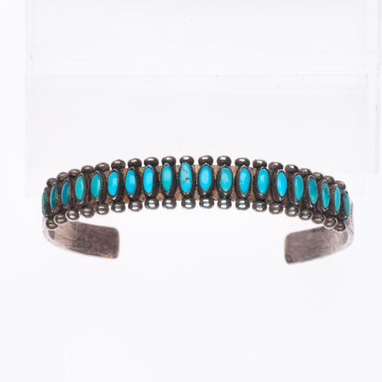 7.1" 30's-40's Zuni sterling silver turquoise row cuff bracelet needlepoint