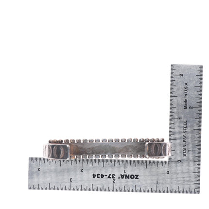 7.1" 30's-40's Zuni sterling silver turquoise row cuff bracelet needlepoint