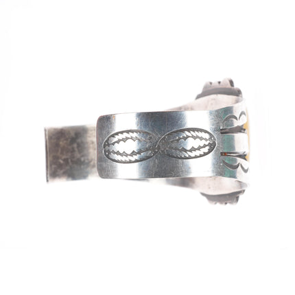 7.1" 1940's Navajo sterling silver yellow Quartz cuff bracelet