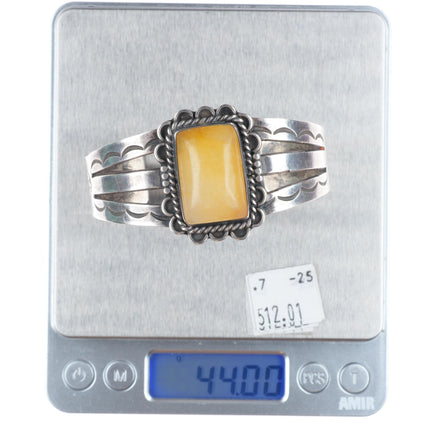 7.1" 1940's Navajo sterling silver yellow Quartz cuff bracelet
