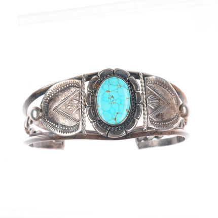 6.5" c1940 Navajo sterling silver cuff bracelet with #8 turquoise