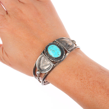 6.5" c1940 Navajo sterling silver cuff bracelet with #8 turquoise