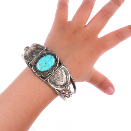 6.5" c1940 Navajo sterling silver cuff bracelet with #8 turquoise